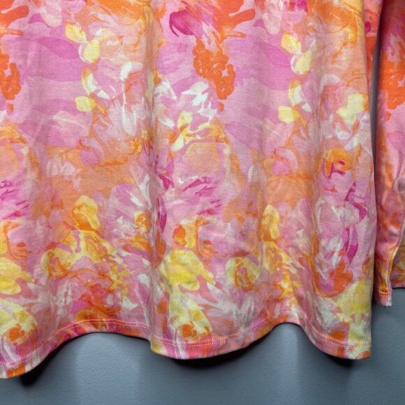NEW Quacker Factory Women's Floral Rhinestone Tunic Top Size XL Pink Orange Boho - Picture 3 of 8